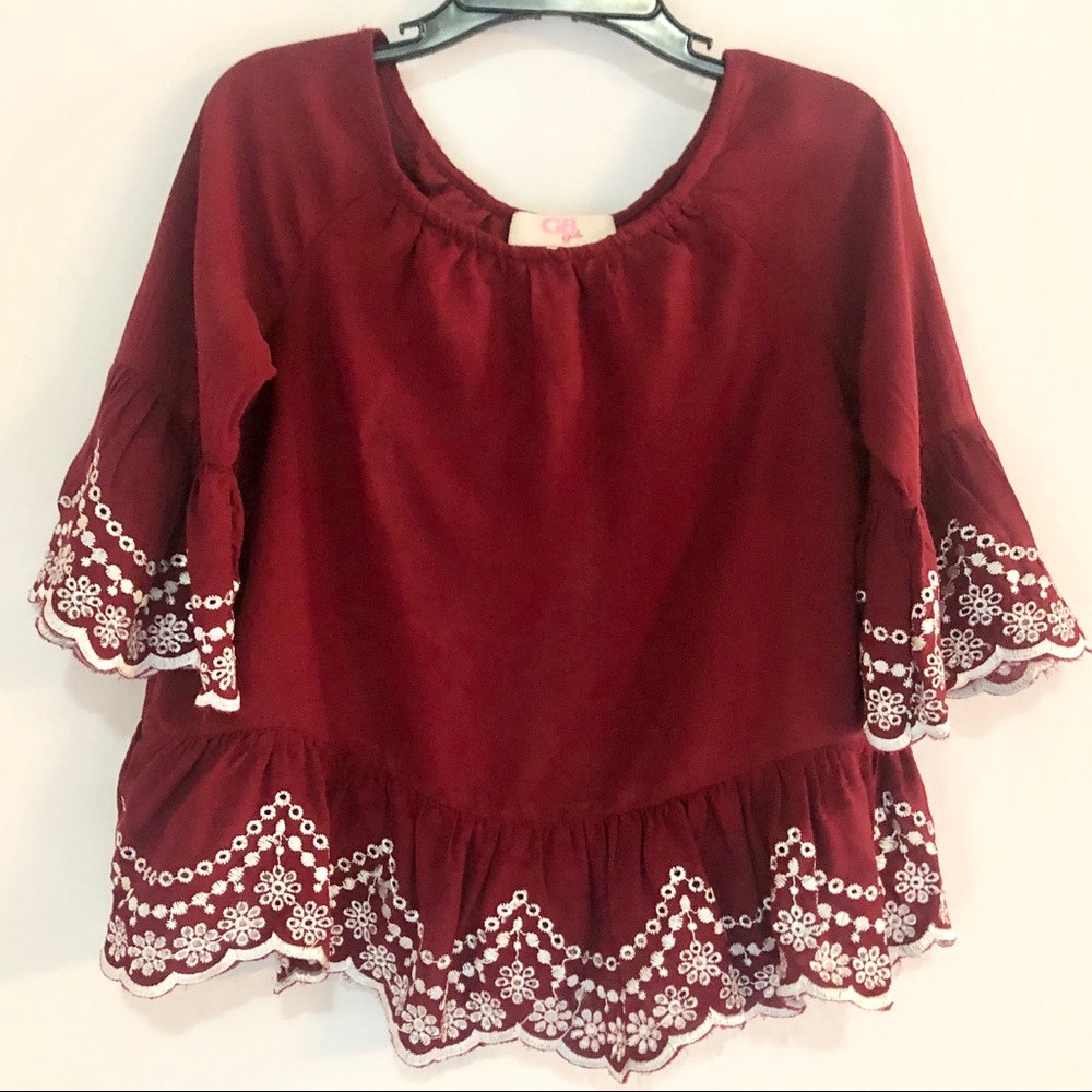 GB Girls Maroon Lace Detail Blouse